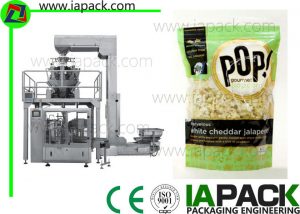 Popcorn Premade Pouch Pildījumu aizzīmogošanas mašīna ar vairāku galvu mērogu